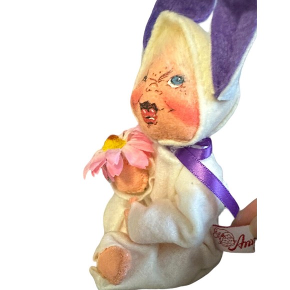 Annalee Collectible Doll 1990 Vintage Easter Pink Daisy Purple Bunny Rabbit Ears - Picture 4 of 8